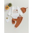thumbnail image 2 of Wassery Baby Boy Halloween Clothes Set 3 6 12 Months Newborn Boys Pumpkin Print Long Sleeve Crew Neck Romper Long Pants Hat 3PCS Infant Fall Outfits, 2 of 9