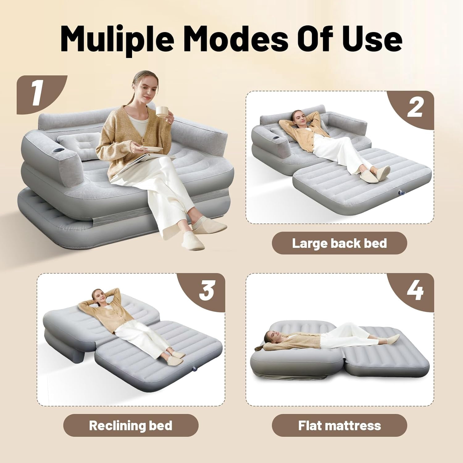 Full Size Inflatable Sofa Bed with Air Pump,2-in-1 Blow-Up Couch and Folding Air Mattress Bed for Home,Camping,and Guests