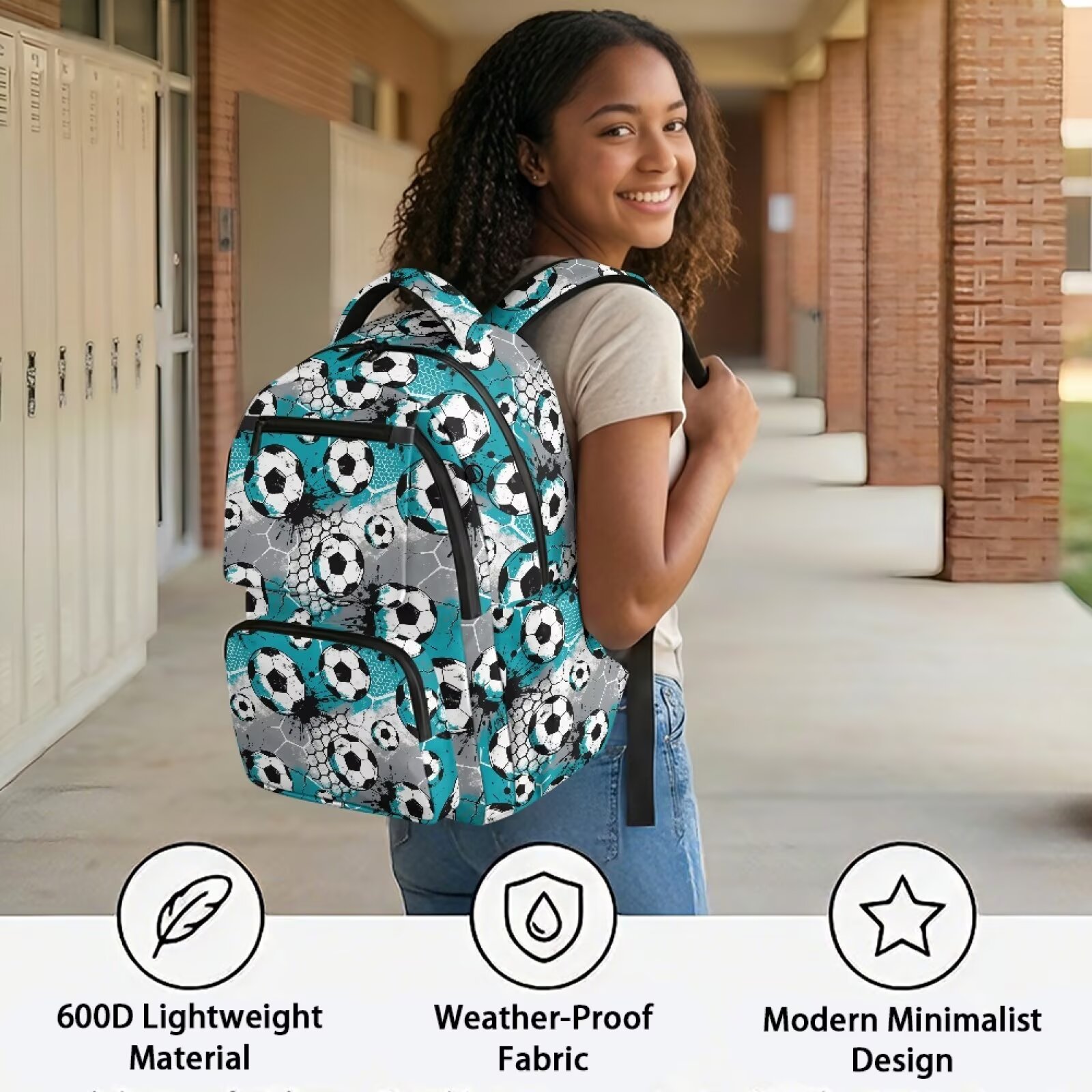 Mochila infantil de fútbol para niños, con estampado deportivo genial, liviana, transpirable, duradera, impermeable, multi bolsillos para estudiantes de primaria 3