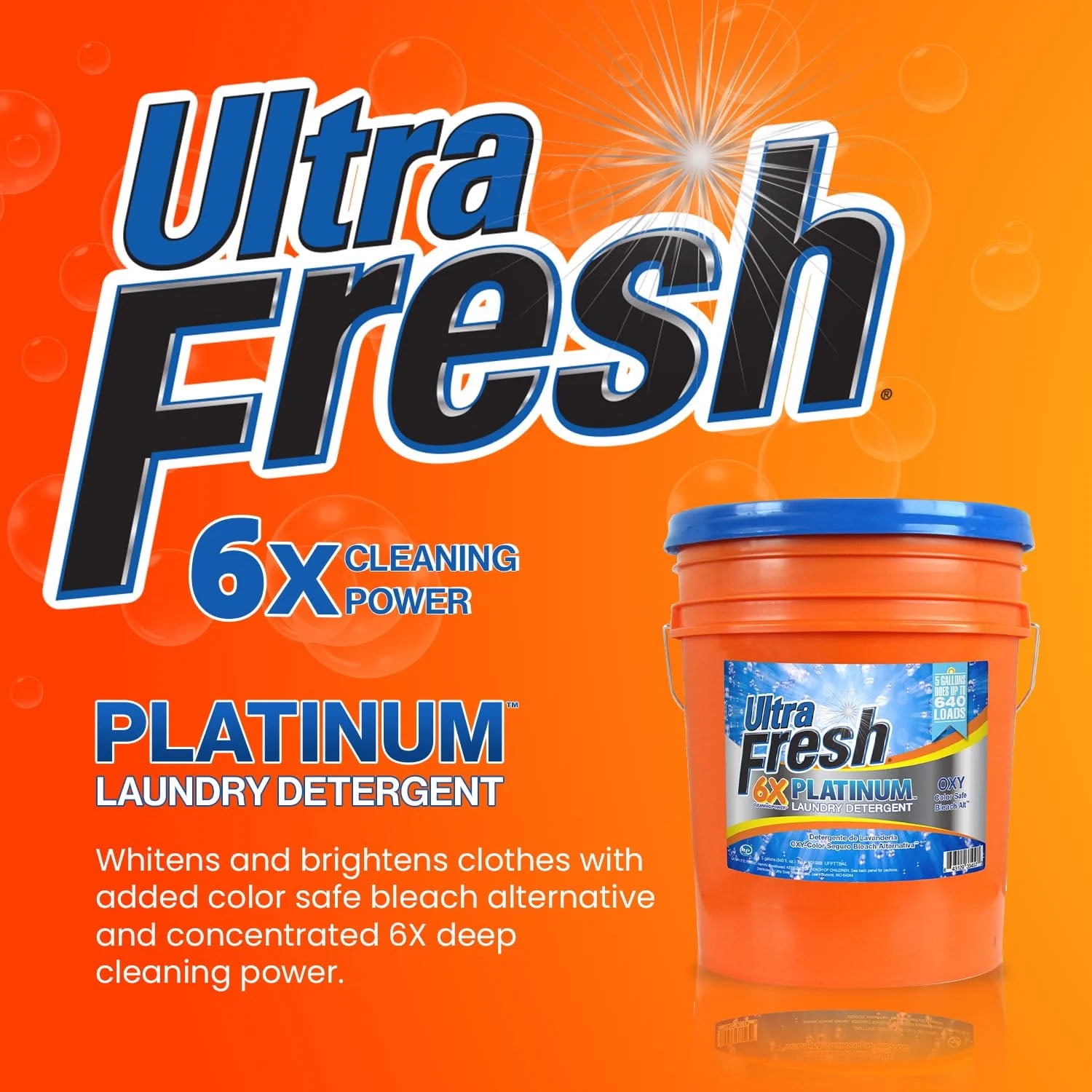 Ultra Fresh 3 Pack 6X Platinum Laundry Detergent, Up to 640 Loads, Bleach Alt, 5 Gallon