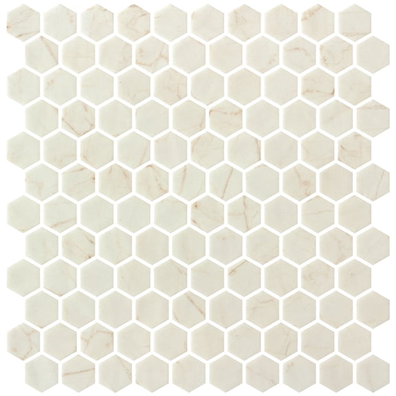 Vargal 1-in. Honeycomb Marble Look Recycled Glass Hexagon Wall & Floor Mosaic Tile