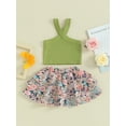 thumbnail image 2 of Biezeib Toddler Girl Summer Outfit Solid Color Cross Sleeveless Tank Tops and Floral Print Ruffles Skirts 2Pcs Clothes Set, 2 of 6