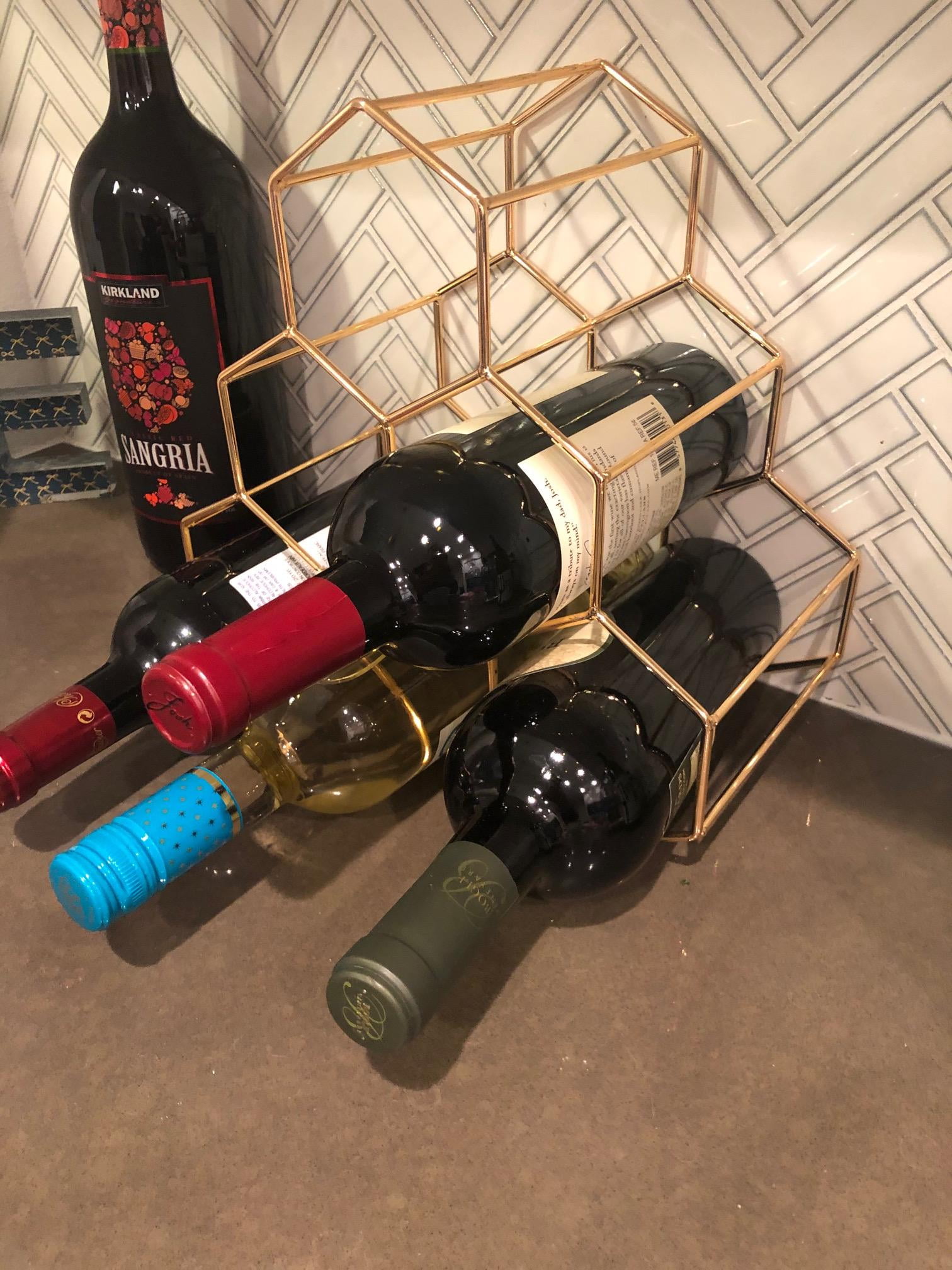 Wine Rack For 6 Bottles Free Standing Metal Portable Wine Frame Modern & Minimalistic Design For Wine Lovers Color : Pink 