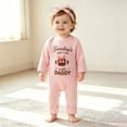 thumbnail image 2 of larppty Infant Baby Boy Girl Football Outfit On Sundays We Watch Football with Daddy Football Season Romper Jumpsuit + Hat (Pink,6-12 Months), 2 of 5