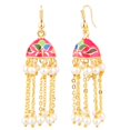 thumbnail image 3 of Efulgenz Indian Jewelry Bollywood Antique Faux Pearl Drop Floral Long Chain Tassel Jhumka Jhumki Hook Dangle Earrings Set, 3 of 4
