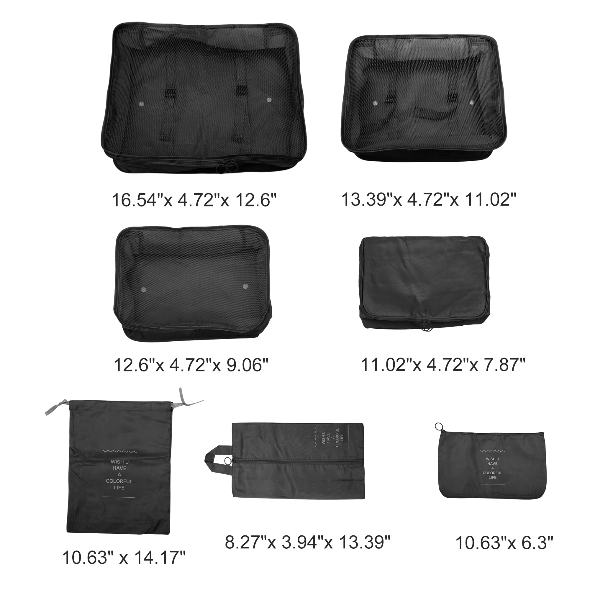 Unique Bargains Portable Packing Cube Set with 7 Different Sized Bags Black