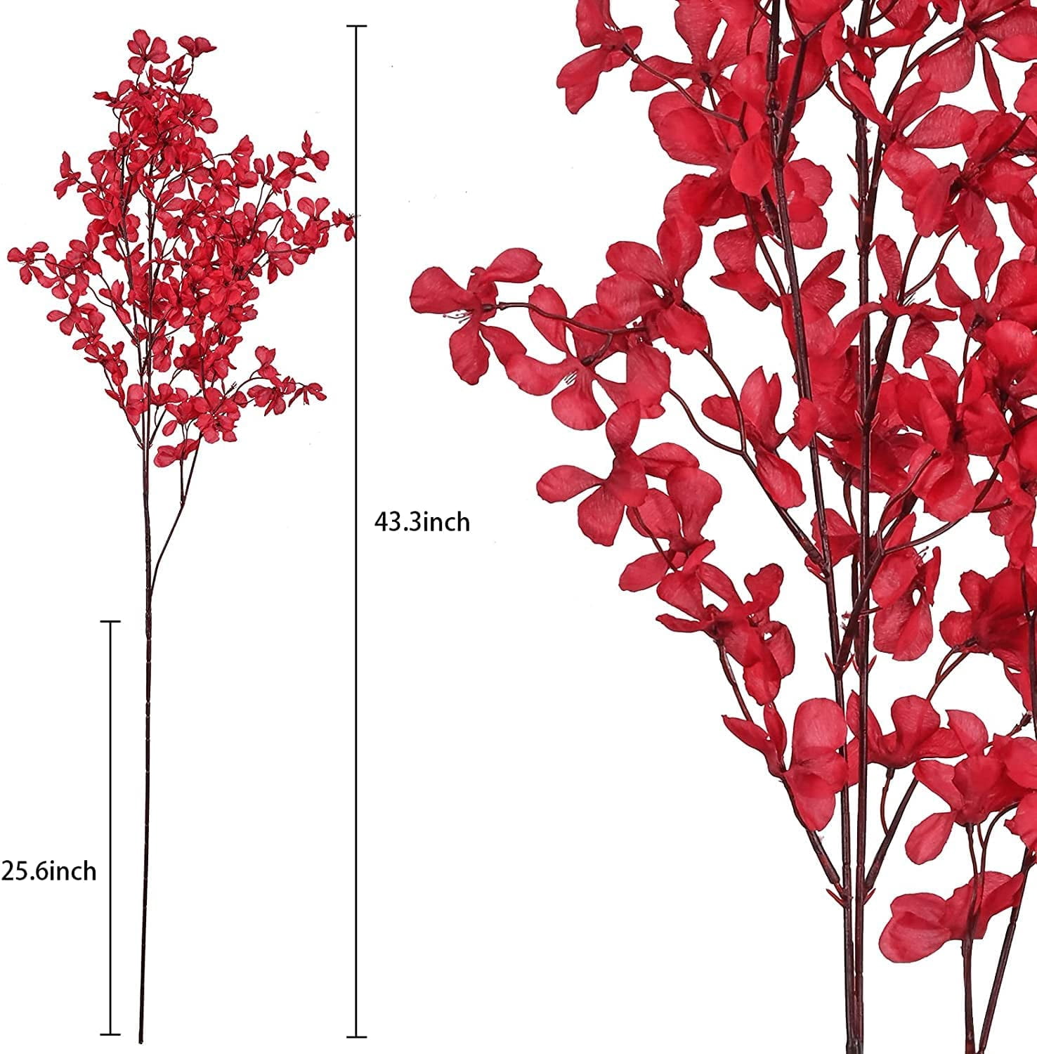 3.3'' Artificial Cherry Blossom Branches Flowers Silk Peach Blossoms Fake Apple Flowers Bulk Fake Cherry Blossom Decor Long Stem Floral Arrangements for Indoor Party Home Decor Red