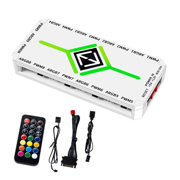 1 A 9 3 en PWM ARGB Fan Hub Splitter Magnetic Suction Con Control Remoto() Blanco