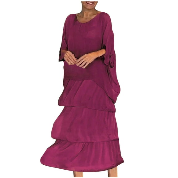 Womens Dress Women Summer Fashion Short Sleeve Vent Round-Neck Casual Print Dress Boho Dresses for Women Plus Size Red 4XL