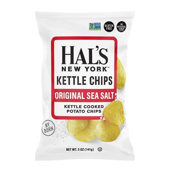 Hal's NY Kettle Cooked Potato Chips, Sea Salt, 5 oz Bags (Pack of 12)