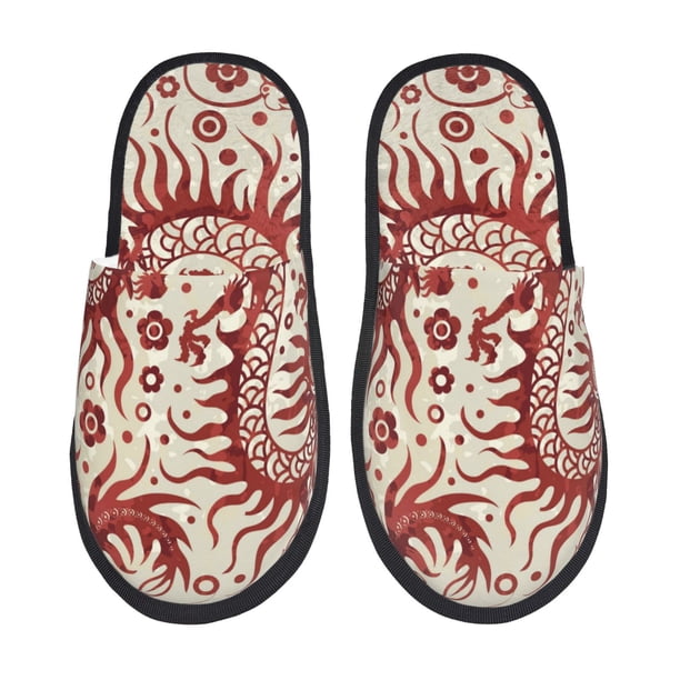 Fotbe Dragons1 Pantuflas Peludas para Mujer con Estampado, Zapatillas de Peluche, Zapatos de Invierno para Casa, Uso Interior y Exterior-Medium