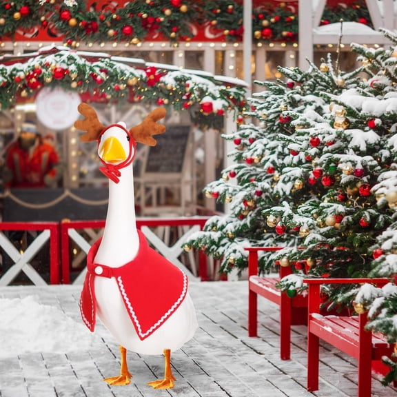 SUORE Christmas Porch Goose Outfits, Cute Winter Porch Goose Clothes, Seasons Costumes for 23" Plastic Goose Statue Patio Yard Garden Lawn Outdoor Decors, Christmas Outdoor Decor