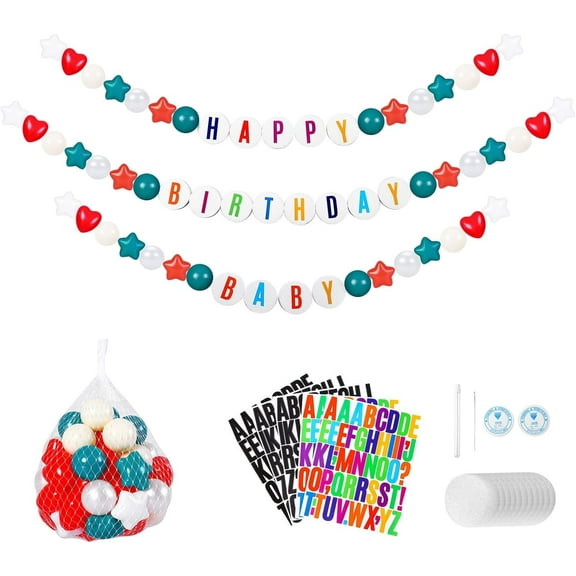 Friendship Bracelet Garland DIY Kit, Birthday Style, 50 Balls, 24 Circles
