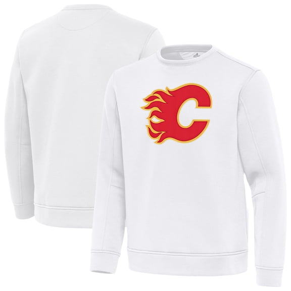 Men's Antigua White Calgary Flames Relevant Lightweight Pullover Sweatshirt