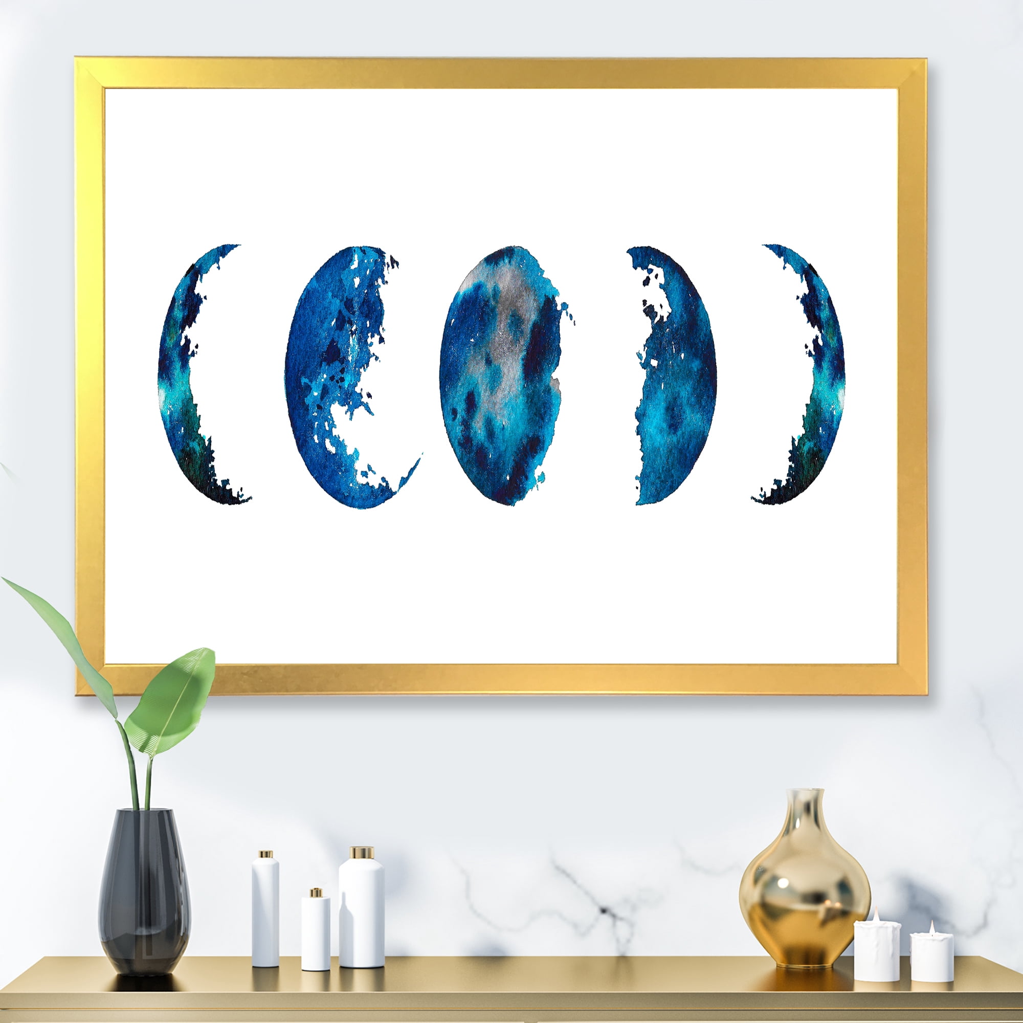 Designart 'Blue Moon Different Phases' Bohemian & Eclectic Framed Art Print