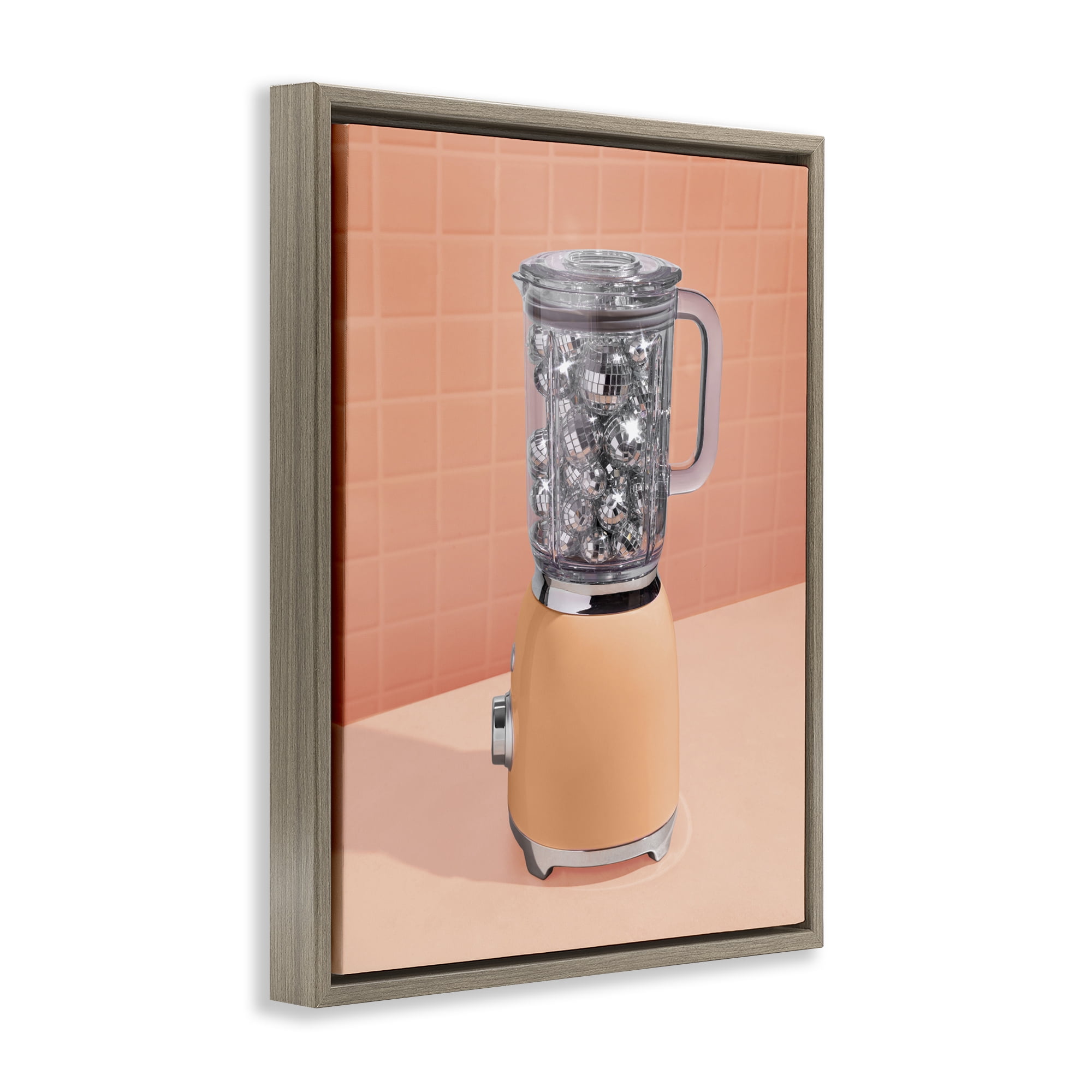 Stupell Industries Disco Drink Blender over Orange Brown Framed Floater Canvas Wall Art, design by LISH Creative