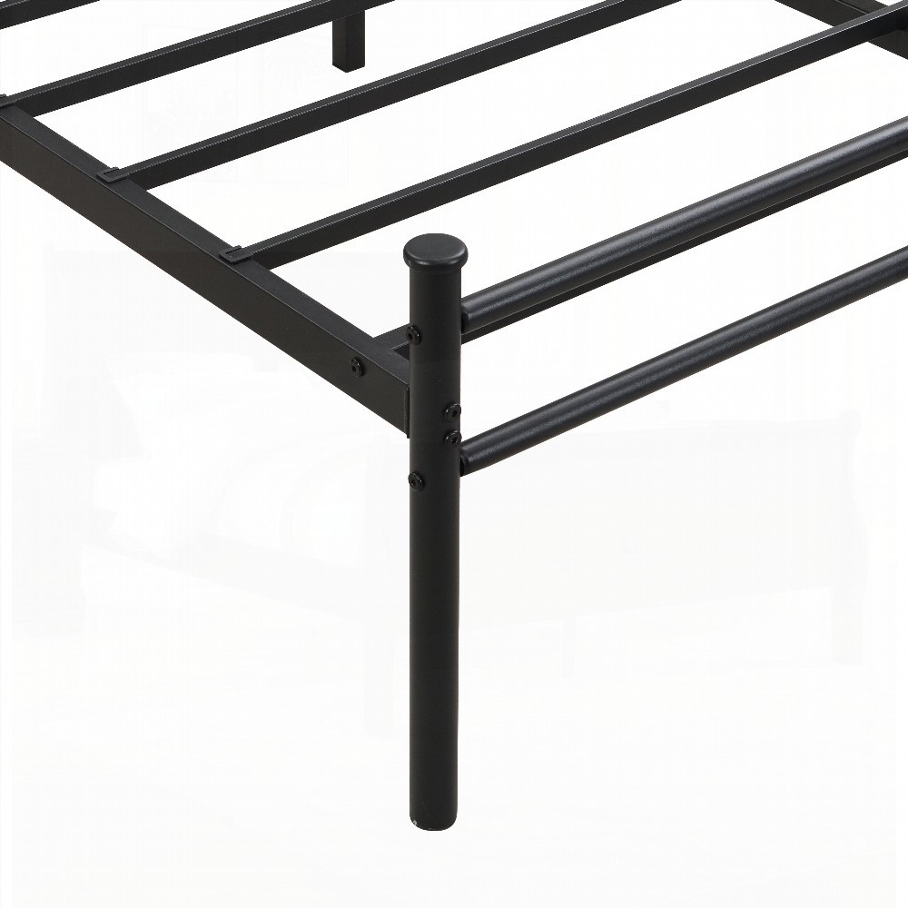King Size Metal Platform Bedframe with Wood Panel Headboard, Black, for Bedroom