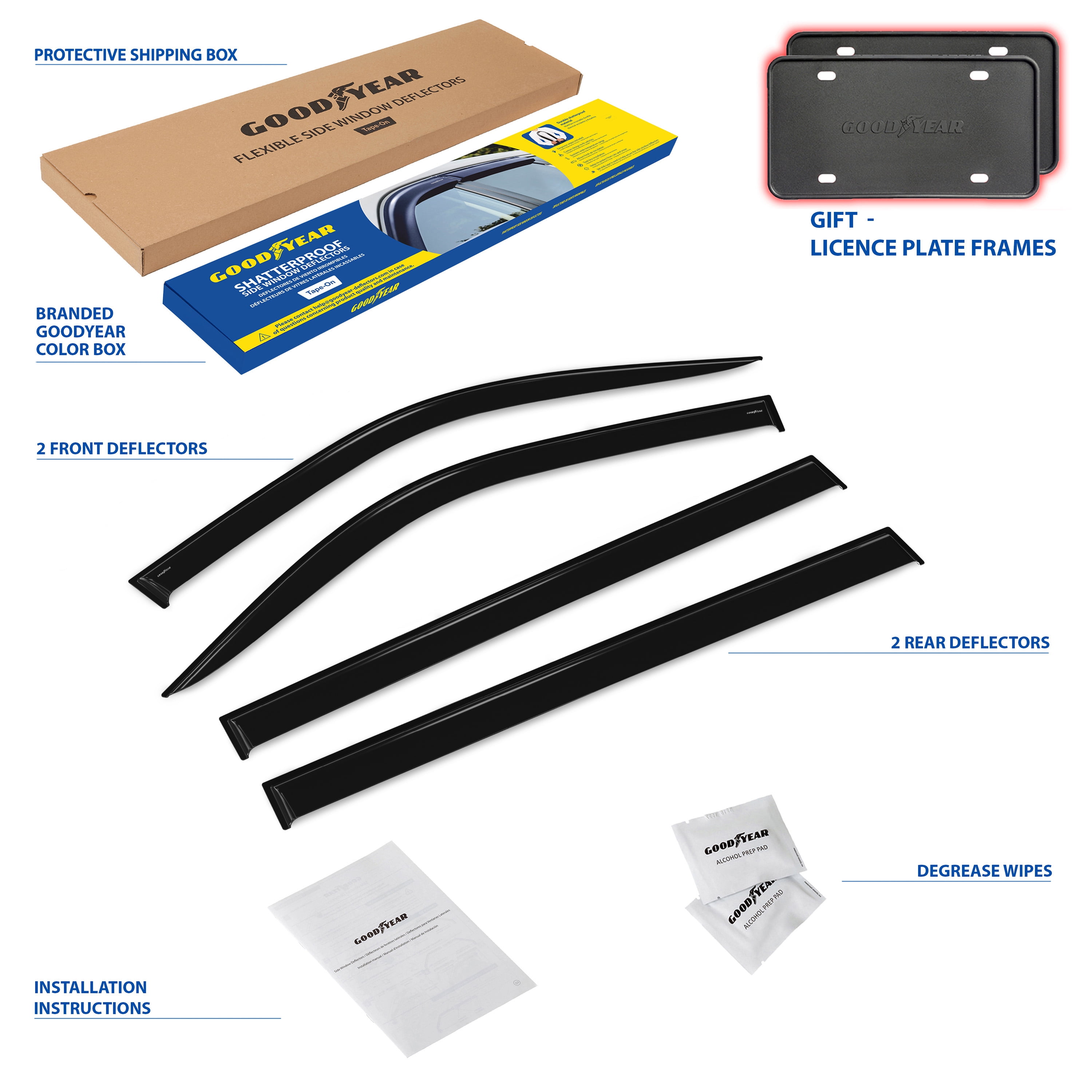 Goodyear Shatterproof Window Deflectors for Jeep Wagoneer L 2023-2025, Tape-on Rain Guards, Window Visors, Vent Deflector Visor, Car Accessories, 4 pcs. - GY008894