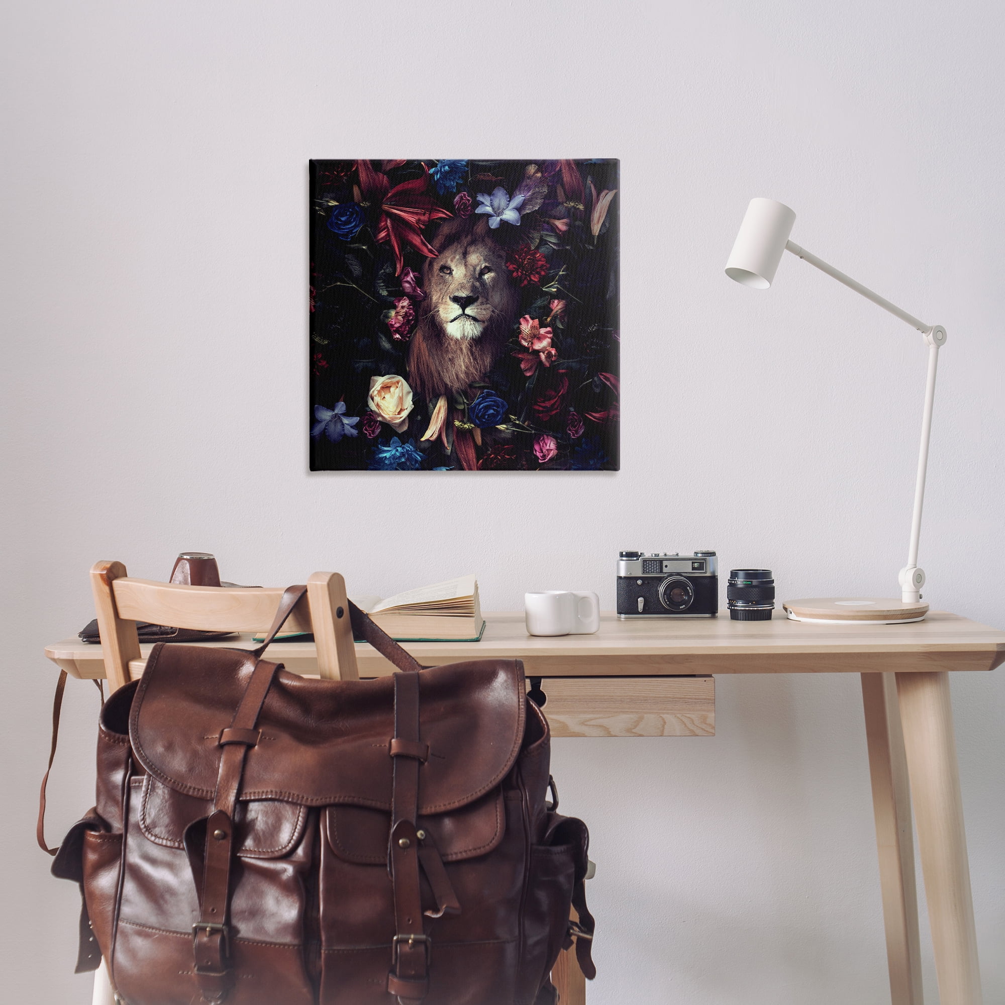Stupell Industries Lion & Dark Blooms Animals Painting Wrapped Canvas Art Print Wall Art, 30 x 30