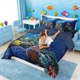 thumbnail image 4 of Manfei Sea Turtle Colorful Coral Bedding Comforter Set for Kids Boys and Girls, Ocean Marine Life Print King Bedding Sets, Navy Reversible 7 Pieces, 4 of 6
