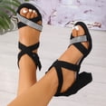 thumbnail image 5 of Xijirk Womens Sandals,Strappy Open Toe High Heel Sandals with Rhinestone Summer Platform Dress Shoes Wide Feet Design,,Black,7.5, 5 of 9