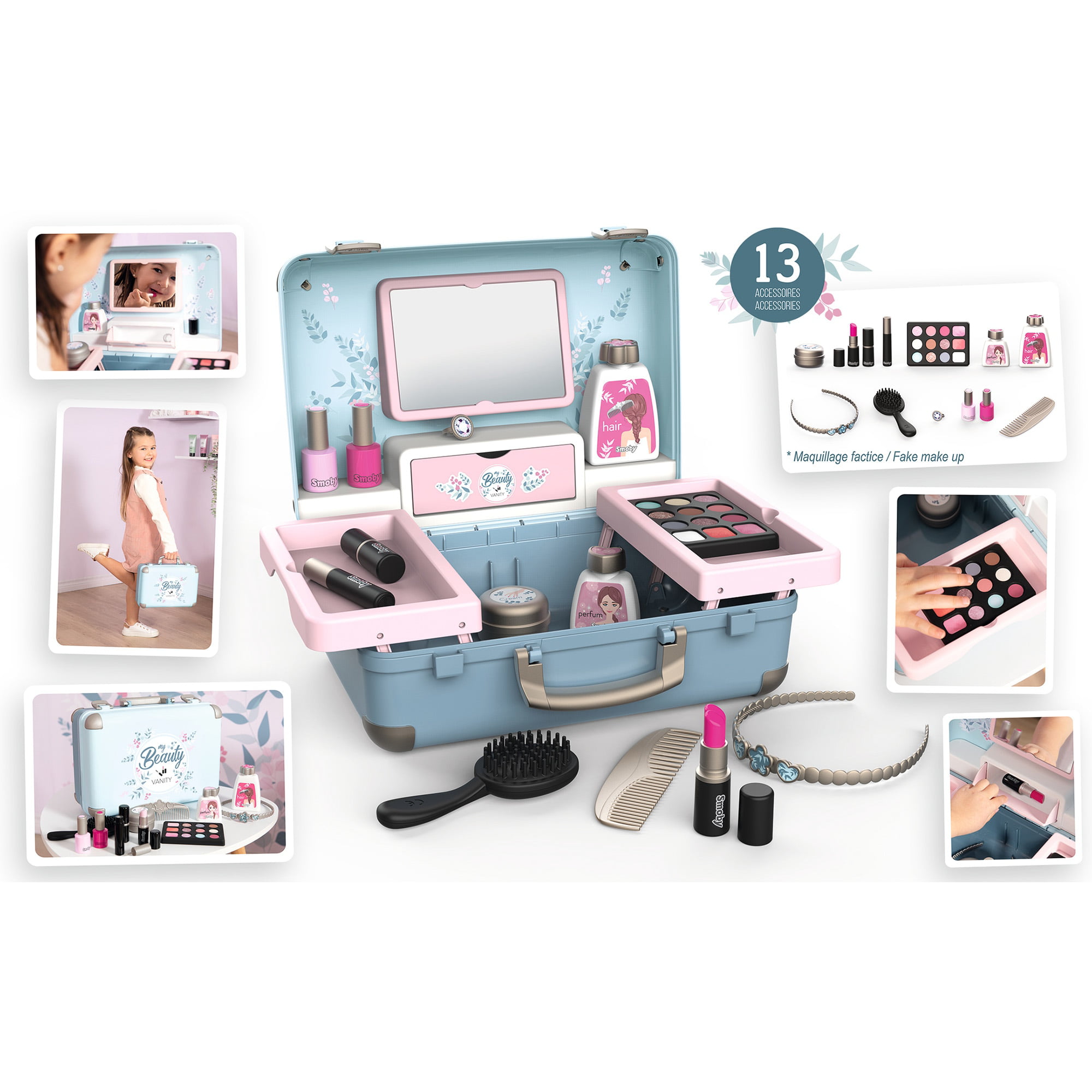 My Beauty Vanity: Carry Case - 13 Accessory Portable Case, Kids Role Play,  Smoby, Ages 3+