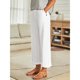 thumbnail image 3 of Pantalones de Cintura Elástica de Pierna Ancha para Mujeres Mezcla de Lino de Color Sólido Tubo Recto Verano Casual, 3 of 5