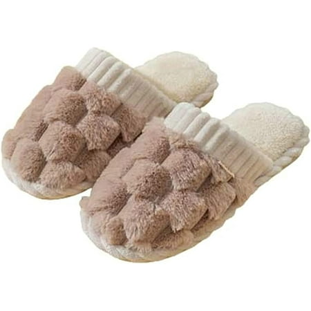 

PIKADINGNIS Women Men Trendy Cozy Fluffy Fur Memory Foam House Slippers Warm Furry Bubble Bow Fashion Shoes Indoor