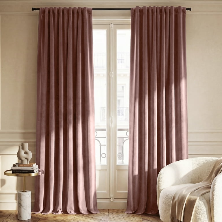 NICETOWN Room Darkening Velvet Curtains, Rose Wild, 52x95 photo 6