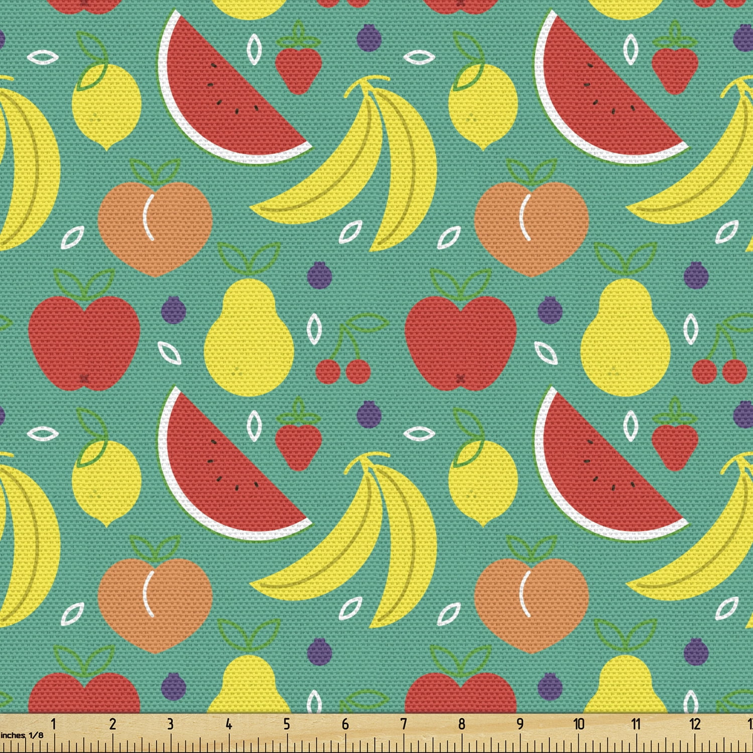 Strawberry Fabric by the Yard, Fresh and Healthy Summer Fruits and Blossoms  Organic Eating, Upholstery Fabric for Dining Chairs Home Decor Accents, 5  Yards, Mustard Vermilion by Ambesonne 