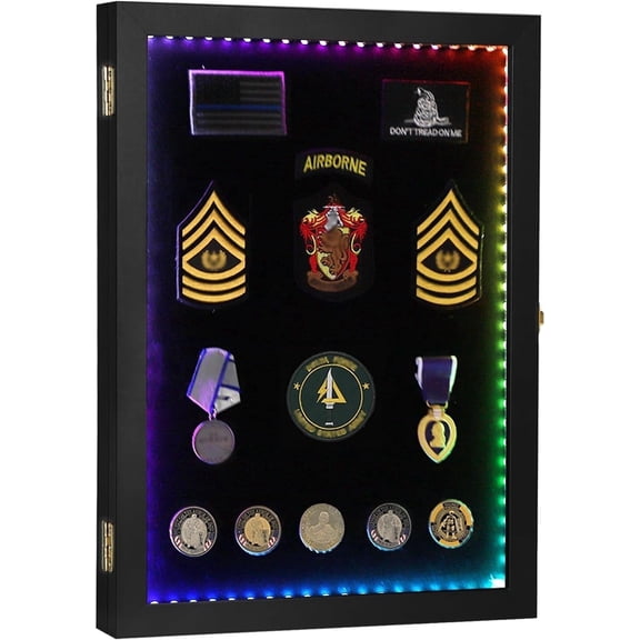 LED Pin Display Case 14x19 Pin Collection Display Box Military Medal Display Frame for Beach Tags Jewelry Insignia Ribbons Patches Insignia Ribbons Sport Pins