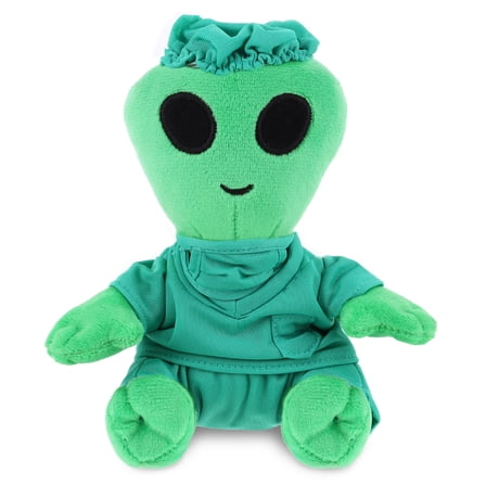 DolliBu Green Alien Doctor Plush Toy - Super Soft Alien Doctor Stuffed Animal Dress Up with Cute Scrub Uniform and Cap Outfit - Fluffy Doctor Toy Plush Gift - 6 Inches