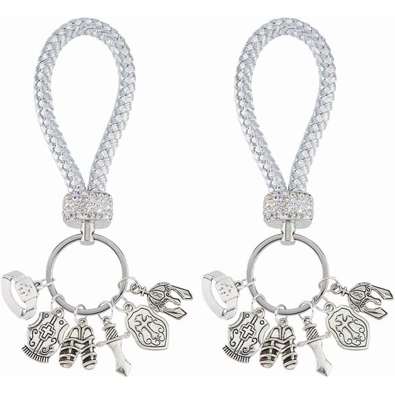 2Pcs Christian Armor of God Keychain Silver Keychain Armor Cap Warrior Theme Charm with Keyring and Leather Top