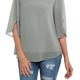 thumbnail image 3 of Camiseta de gasa informal con cuello redondo y mangas con volantes y doble capa para mujer, color gris XL, 3 of 5