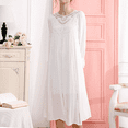 thumbnail image 2 of Previn Women's Cotton Victorian Nightgown Long Sleeve Sleep Dress A line Long Pajama Dress Lace Layered Soft Crew Neck Nighty White Small, 2 of 5