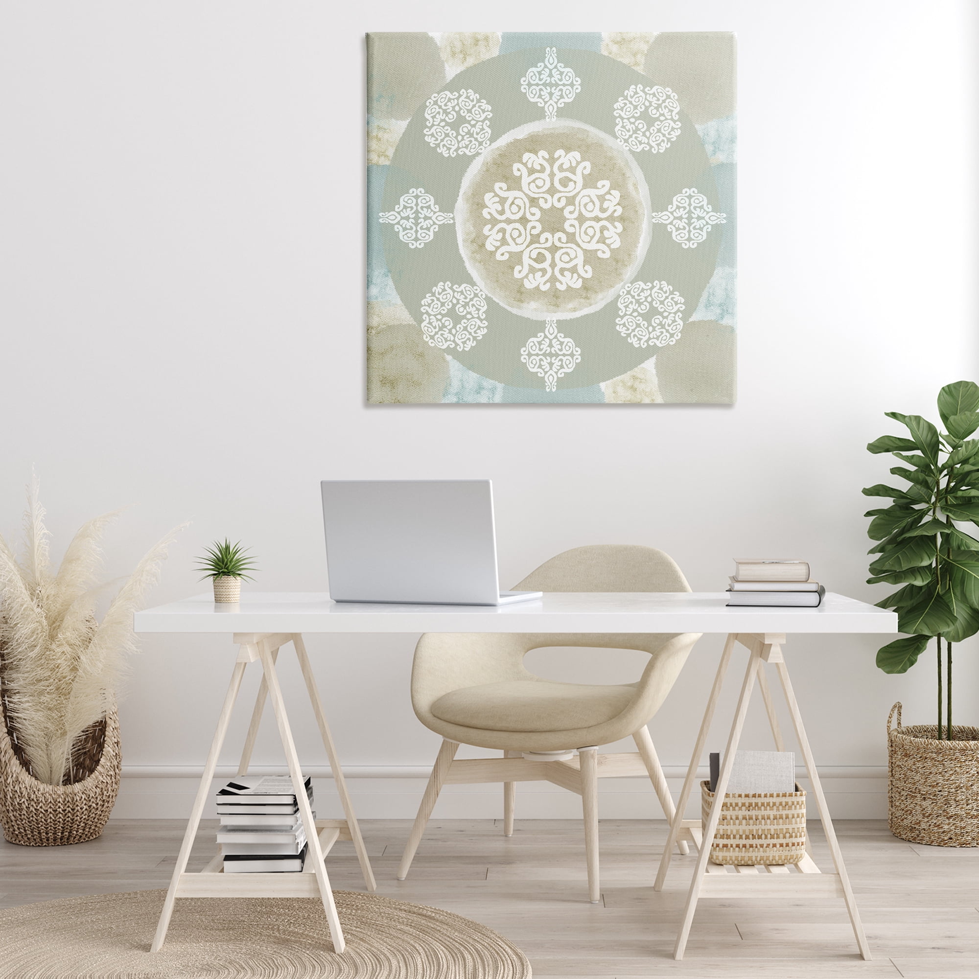 Stupell Industries Mint & Beige Mandala Abstract Painting Gallery Wrapped Canvas Art Print Wall Art, 36 x 36
