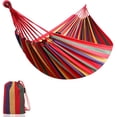 thumbnail image 1 of Hamaca de exterior de algodón de 190 x 80 cm, capacidad de carga de hasta 200 kg, portátil con bolsa de transporte para terraza, patio, jardín, 1 of 8