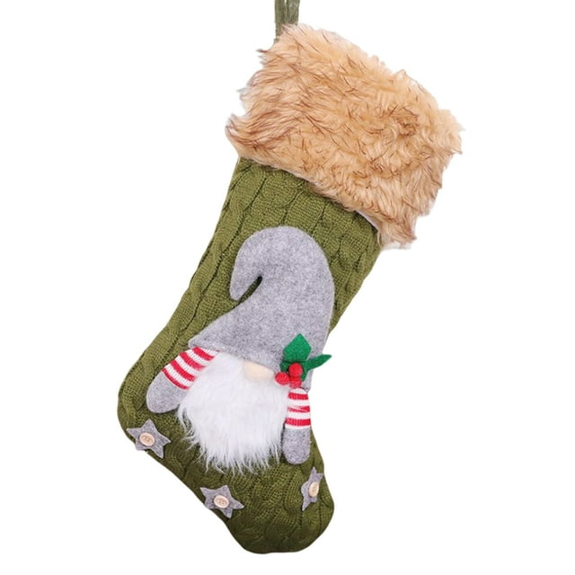 sweethay Calcetines navideños de punto, contenedor de aperitivos, colgante colgante para el hogar, escaparate, colgador de árbol de Navidad, soporte Kits de decoración para fiestas Verde sweethay HA069855-03
