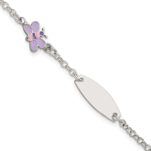 Sterling Silver Childrens Enameled Butterfly 5.5In Plus 1In Ext Id Bracelet (Width 7) (Length 5.5) - Jbsp