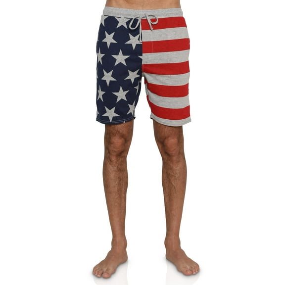 Mens American Flag Pajama Lounge Shorts, Heather Gray USA Flag, US Flag, Size: M