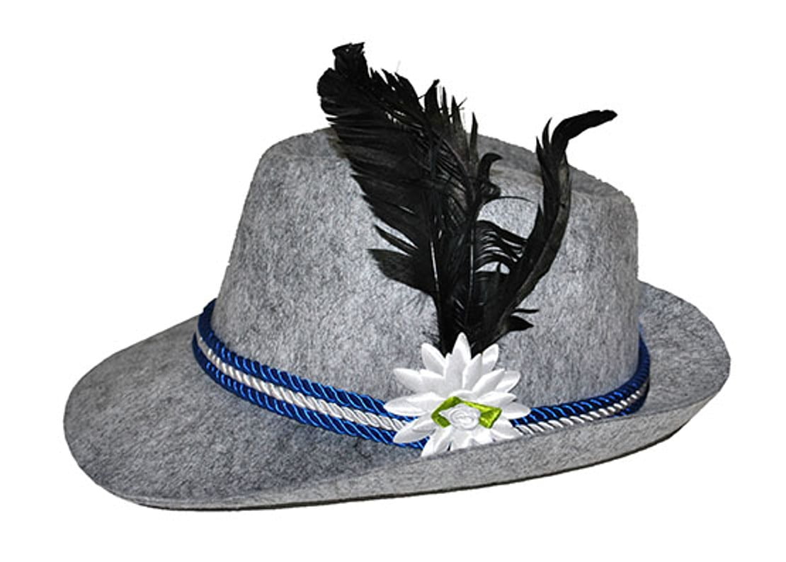 Gray Alpine Hat With Feather Flower And 