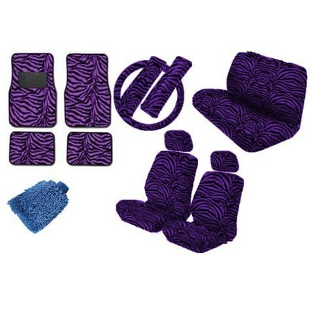 Premium New Style Car Truck Purple Zebraar Floor Mats & Bonus Detailing WashMitt