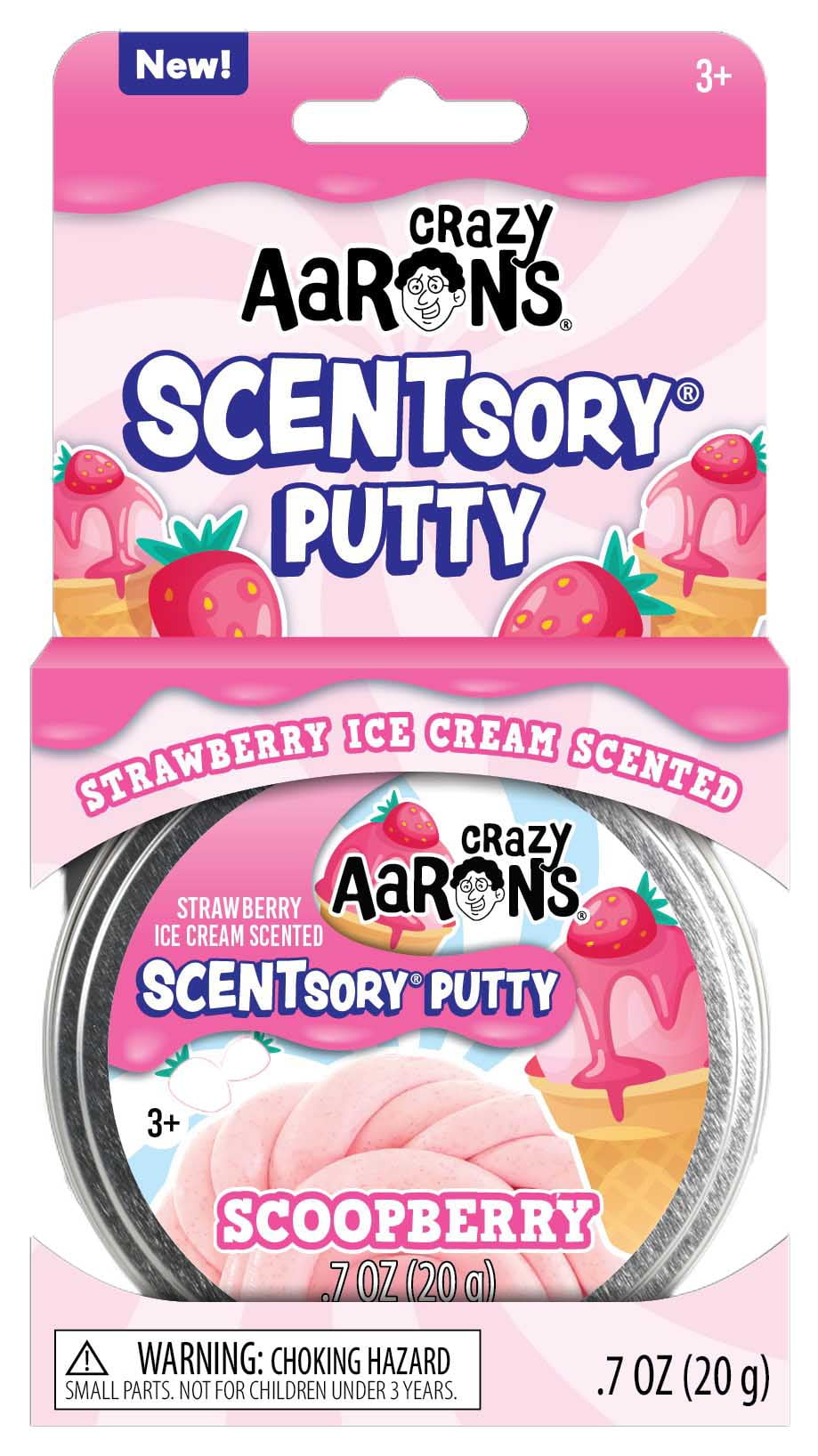 Crazy Aaron's Scentsory Scoopberry Putty/Slime, Strawberry Ice Cream Scented