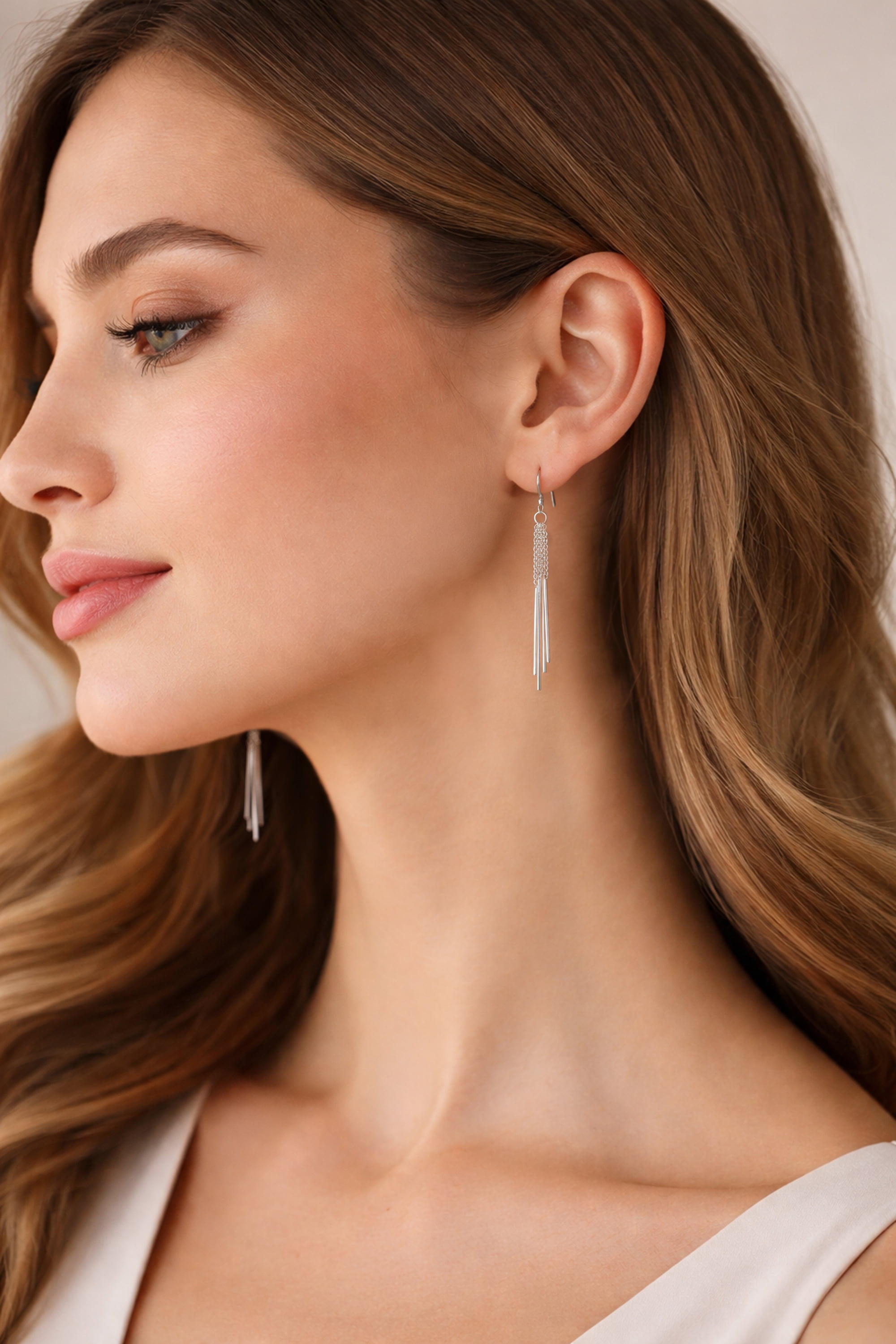Trendy Stranded Stick Drop .925 Sterling Silver Dangle Earrings