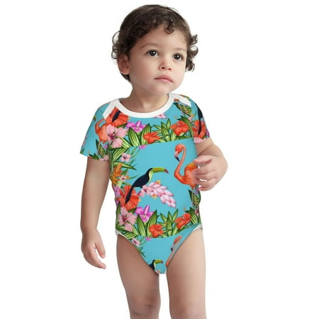

Haiem Tropical Jungle Flamingo Printed Unisex-Baby Short Sleeve Onesies Bodysuits Unisex Babies Snap-Up Rompers-18 Months