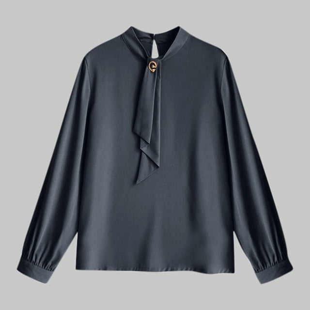 Ailaofu Women's Bow Tie Neck Long Sleeve Dressy Elegant Office Work Blouse Shirt Tops