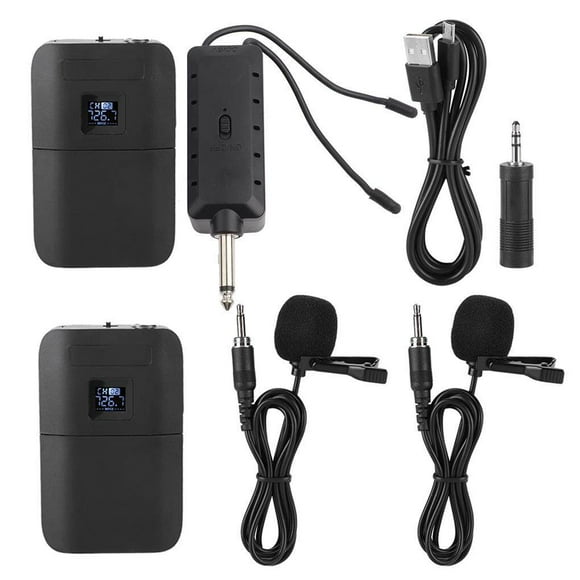 Matsuzay Micrófono inalámbrico portátil con clip de solapa VHF Mic con transmisor receptor Cables de audio/vídeo