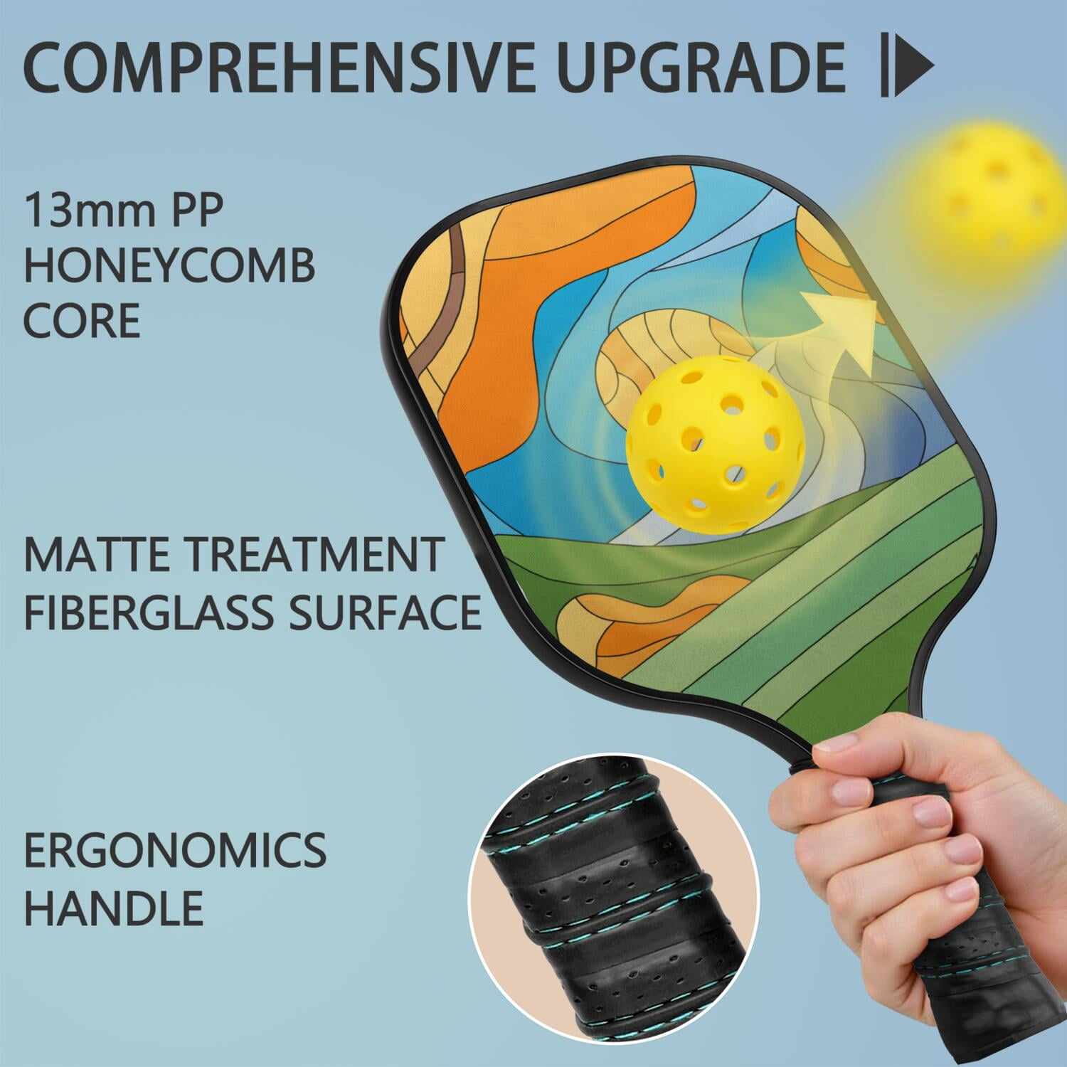 Pickleball Paddles Set Of 1, Fiberglass Surface, Vintage Floral Print, 1 Paddle, 2 Balls & Bag