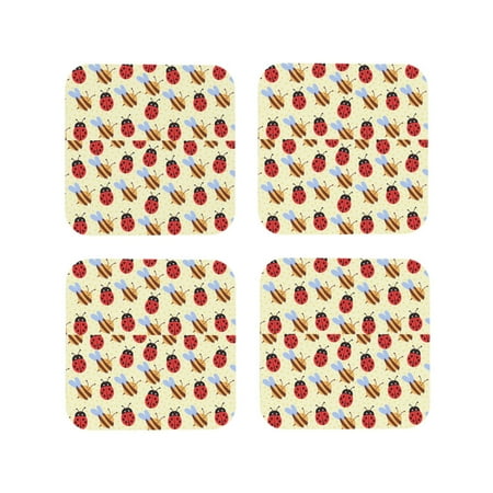 

Lukts Ladybug And Bee Print Leather Drinks Coasters Set of 4 Suitable or Drinks Furniture Protection and Easy Clean up-Square