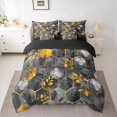 thumbnail image 2 of Manfei Geometric Honeycomb Hexagon 7 Pieces Bedding Comforter Set,Marble Texture Pattern Full Bedding Set,Gold Gray Fitted Sheet Flat Sheet For Men Women,Breathable Home Decor Reversible, 2 of 8